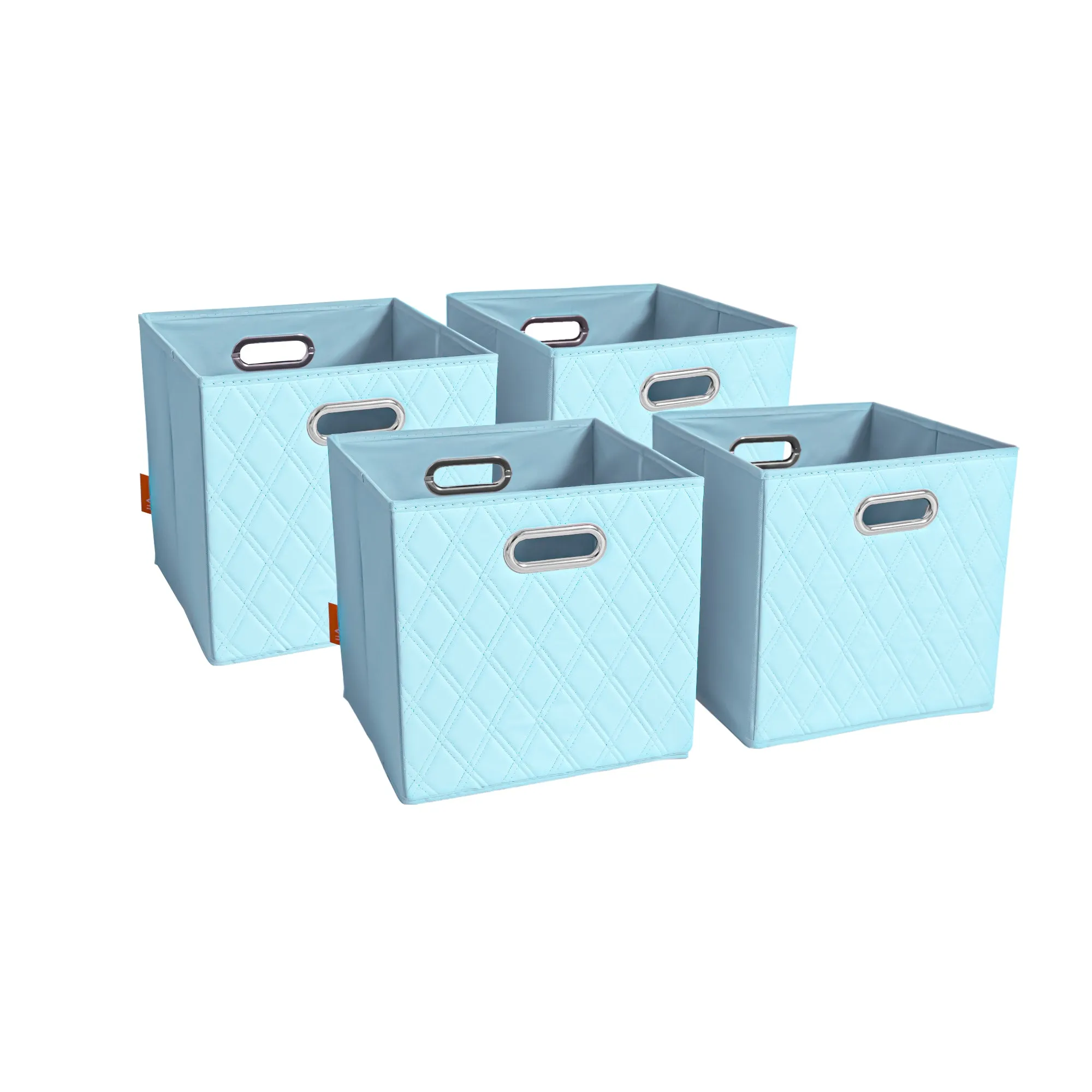 JIAessentials 12 inch Foldable Diamond Patterned Faux Leather Storage Cube Bins Set of Two with Dual Handles - 12" Blue