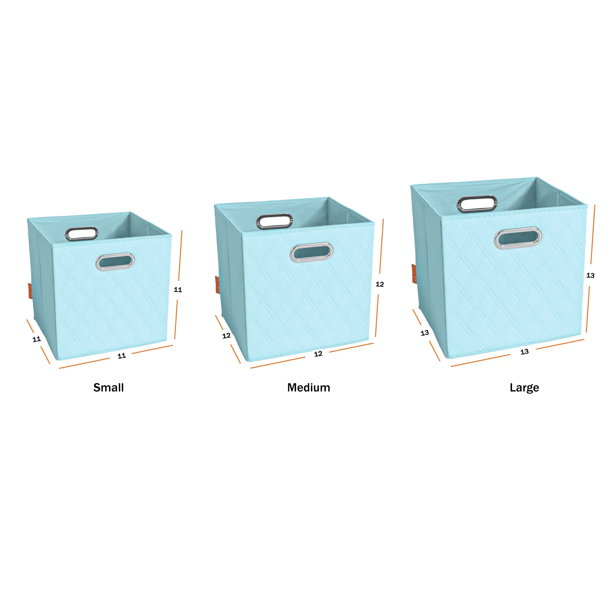 JIAessentials 12 inch Foldable Diamond Patterned Faux Leather Storage Cube Bins Set of Two with Dual Handles - 12" Blue