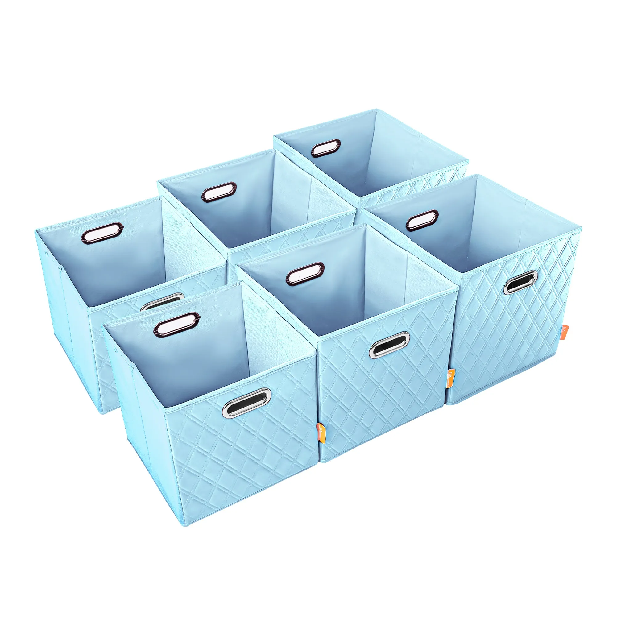 JIAessentials 12 inch Foldable Diamond Patterned Faux Leather Storage Cube Bins Set of Two with Dual Handles - 12" Blue