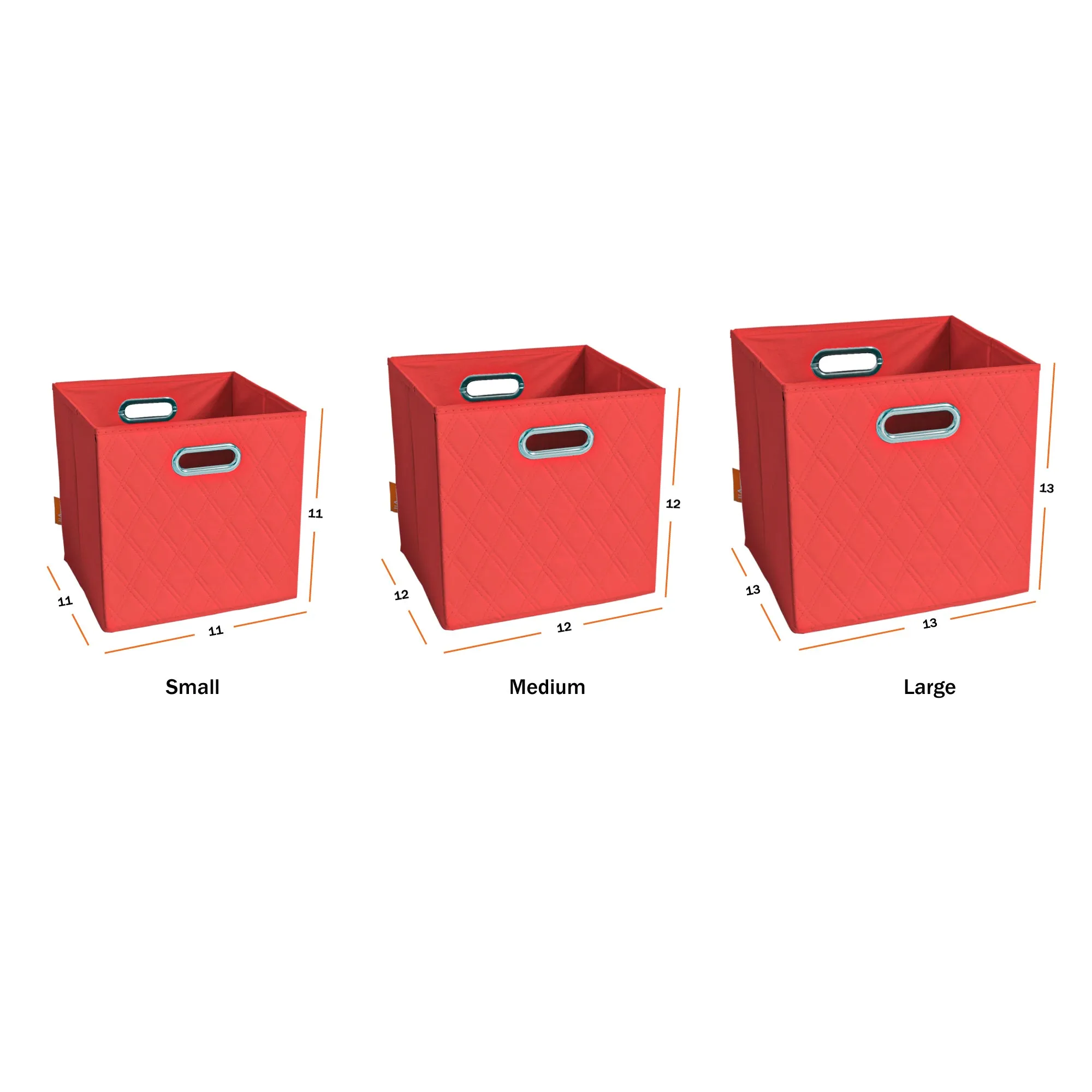 JIAessentials 12 inch Foldable Diamond Patterned Faux Leather Storage Cube Bins Set of Two with Dual Handles - 12" Red