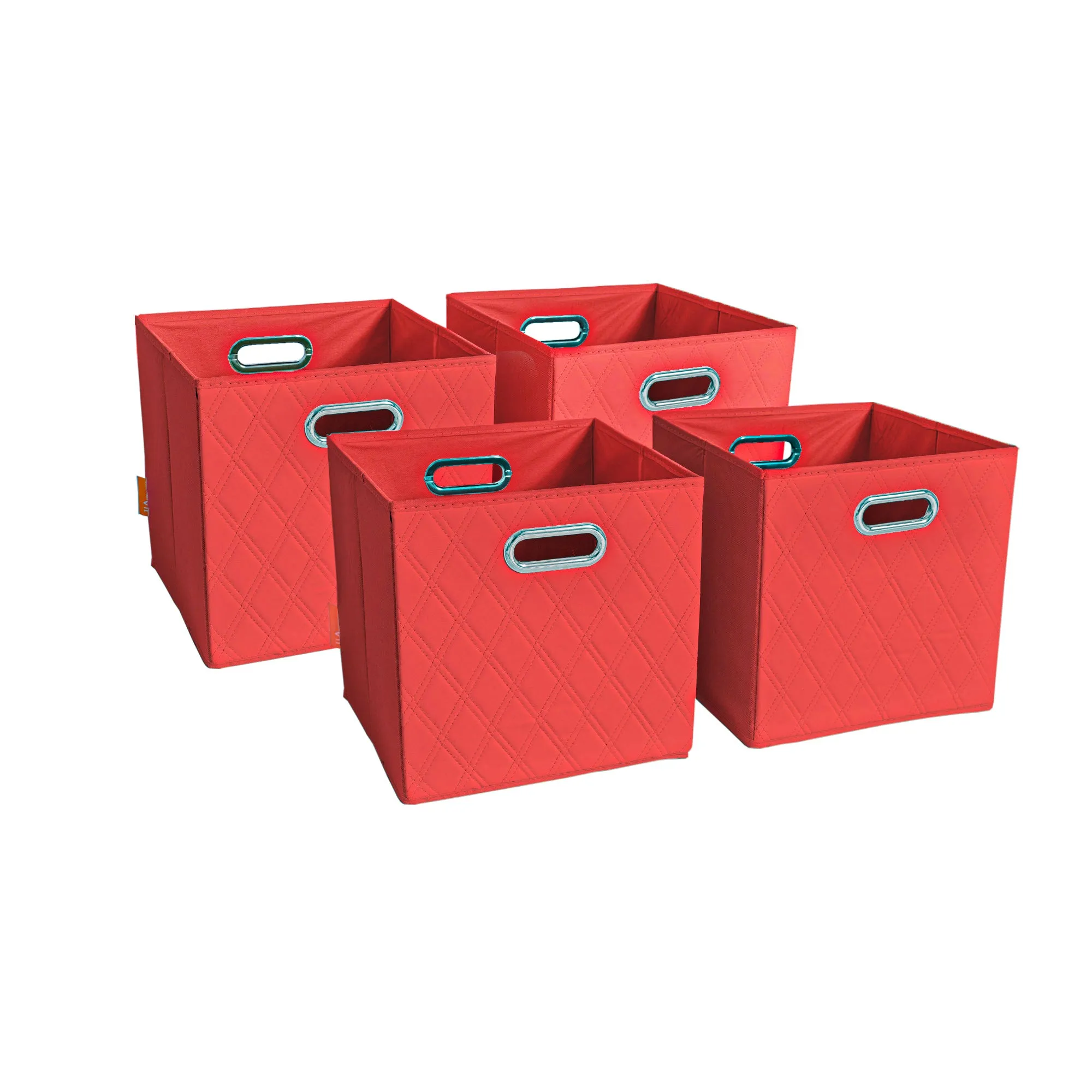 JIAessentials 12 inch Foldable Diamond Patterned Faux Leather Storage Cube Bins Set of Two with Dual Handles - 12" Red