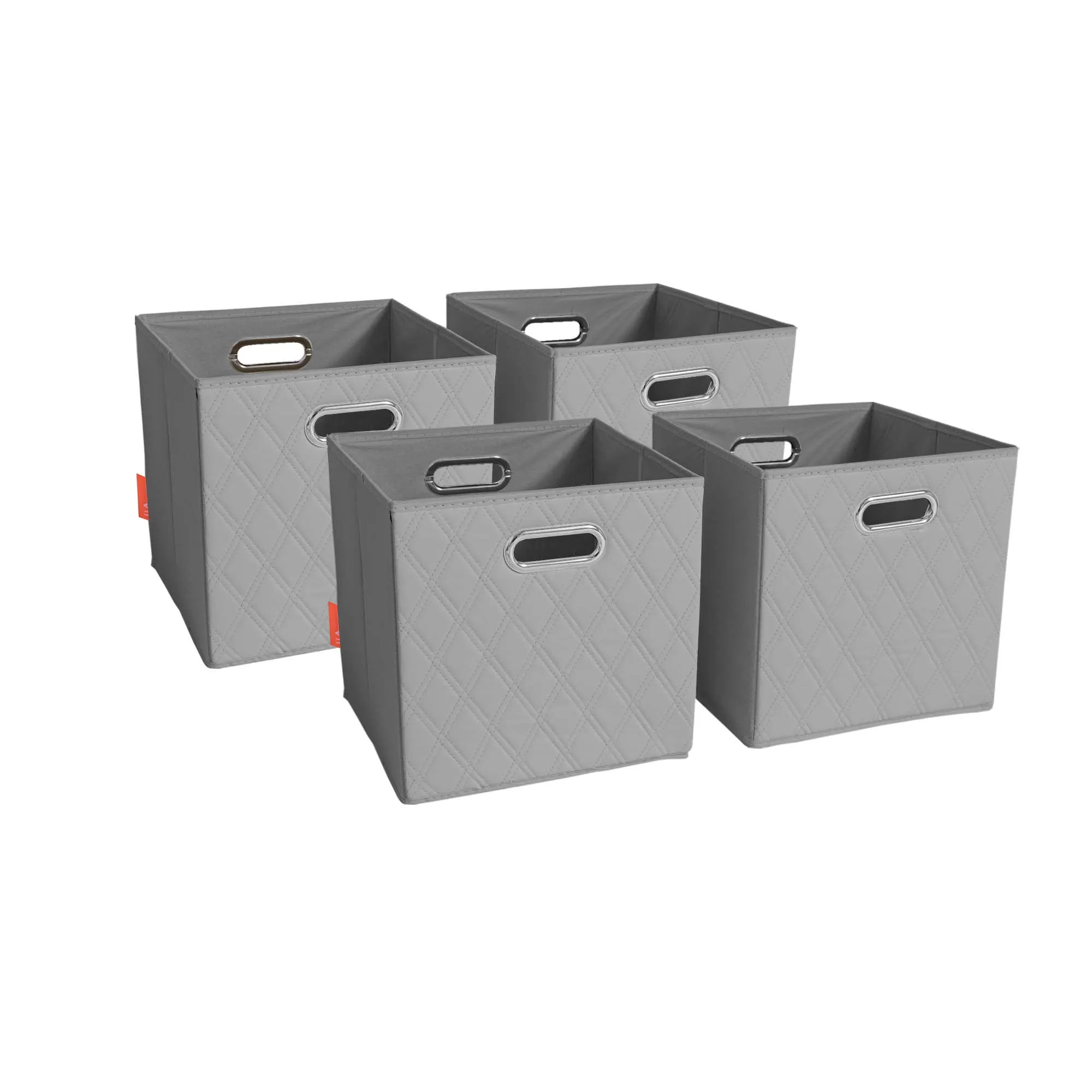 JIAessentials 13 inch Foldable Diamond Patterned Faux Leather Storage Cube Bins Set of Two with Dual Handles - 13" Gray