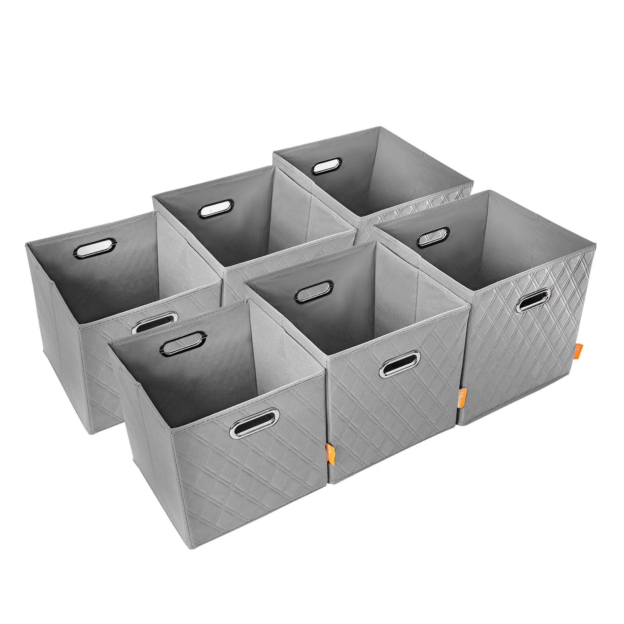 JIAessentials 13 inch Foldable Diamond Patterned Faux Leather Storage Cube Bins Set of Two with Dual Handles - 13" Gray