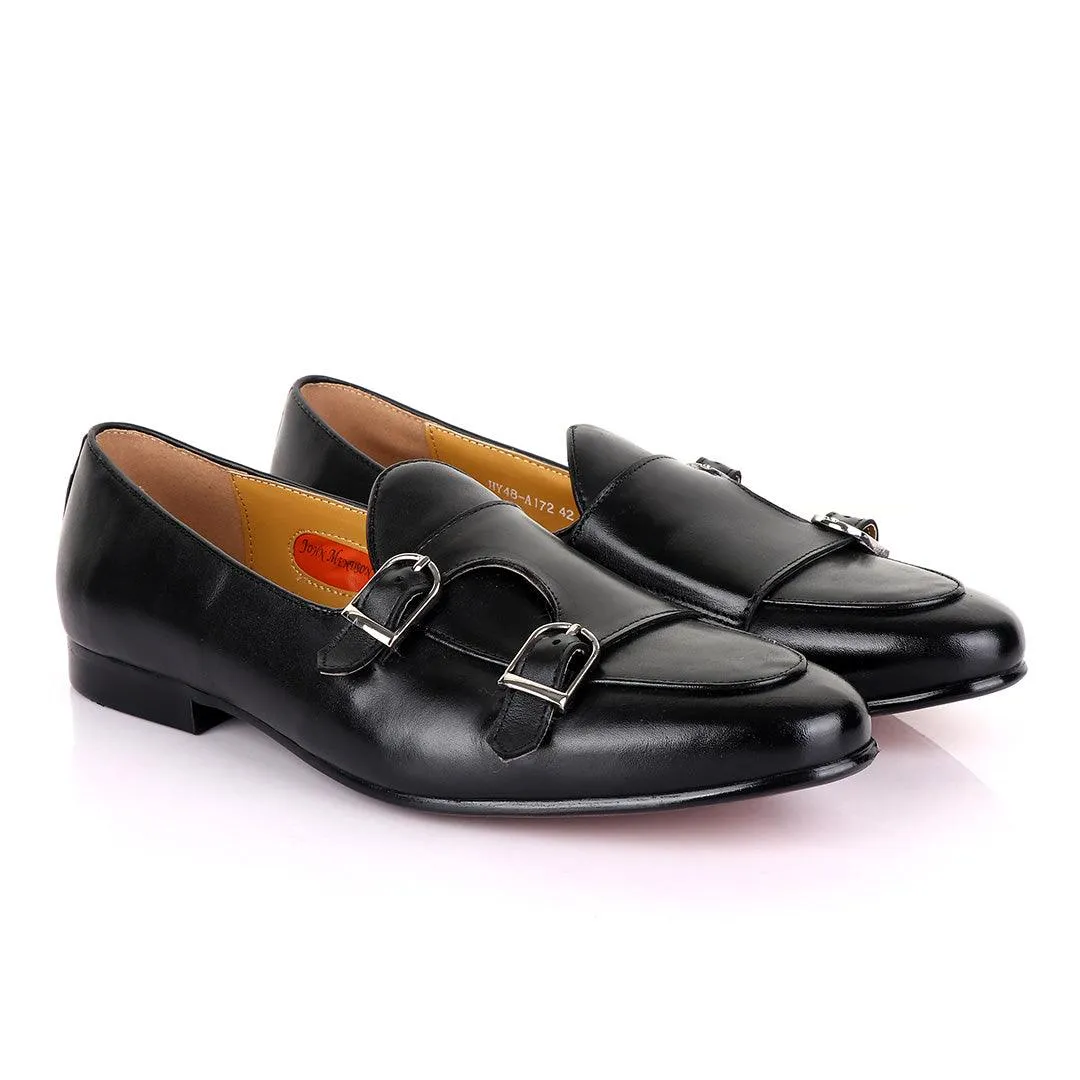 John Mendson Double monk Strap Black Loafers