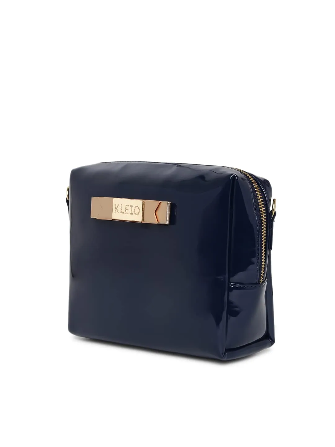 KLEIO Patent PU Leather Sling Crossbody Pouch for Women and Girls (HO8061KL-NB)(NAVY BLUE)