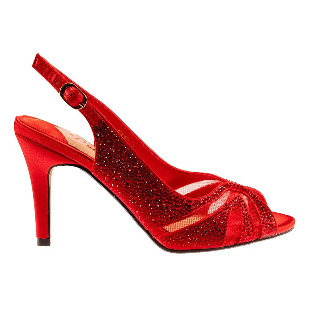 Lady Couture ADORE New Red Mid Heel Rhinestone Slingback