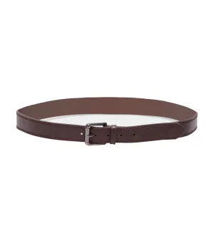 Leather Effect Belt with Stitching Dark Brown