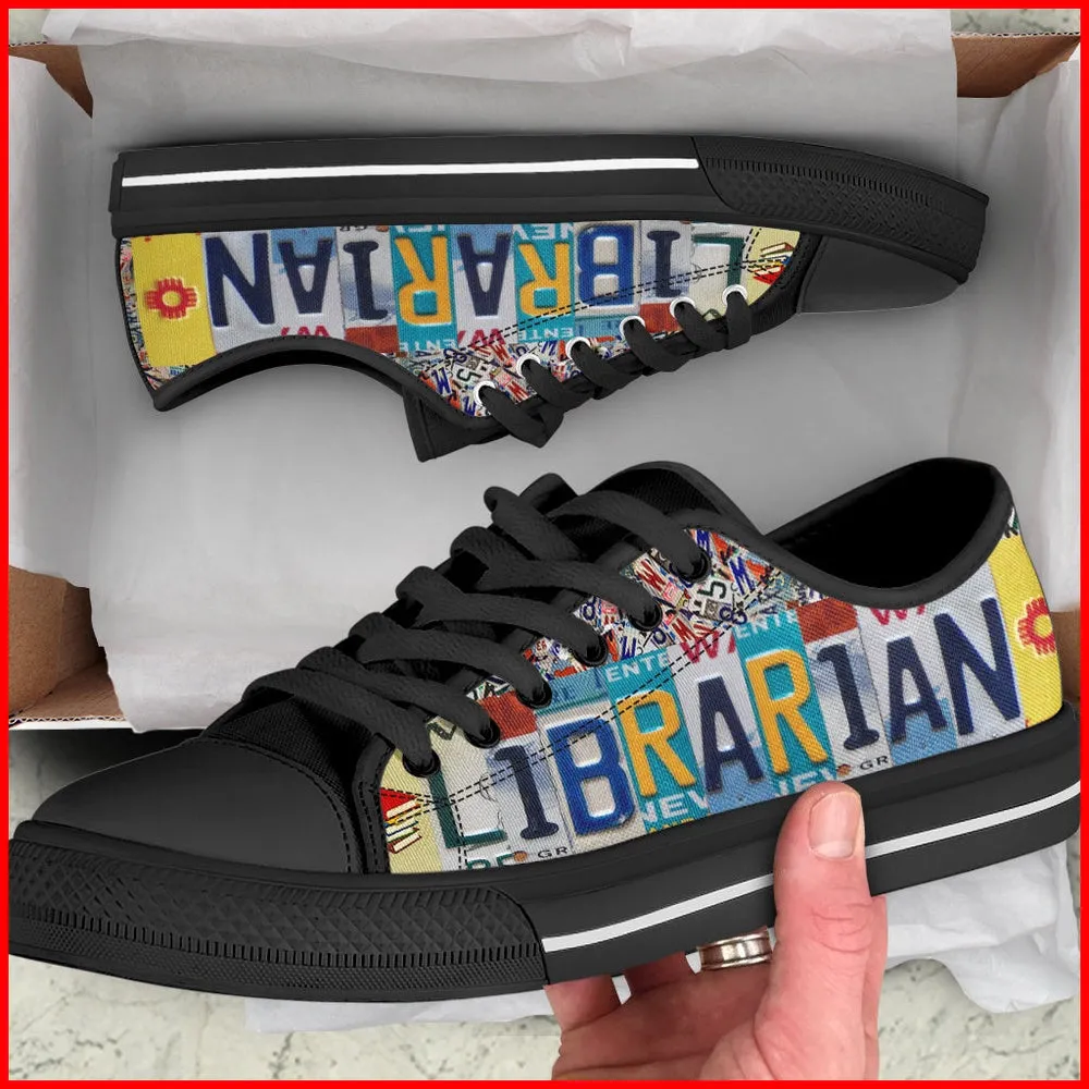 Librarian License Plates Low Top Teaching Fashion Lowtop Shoes , Low Top Sneaker, Low Top Canvas Shoes