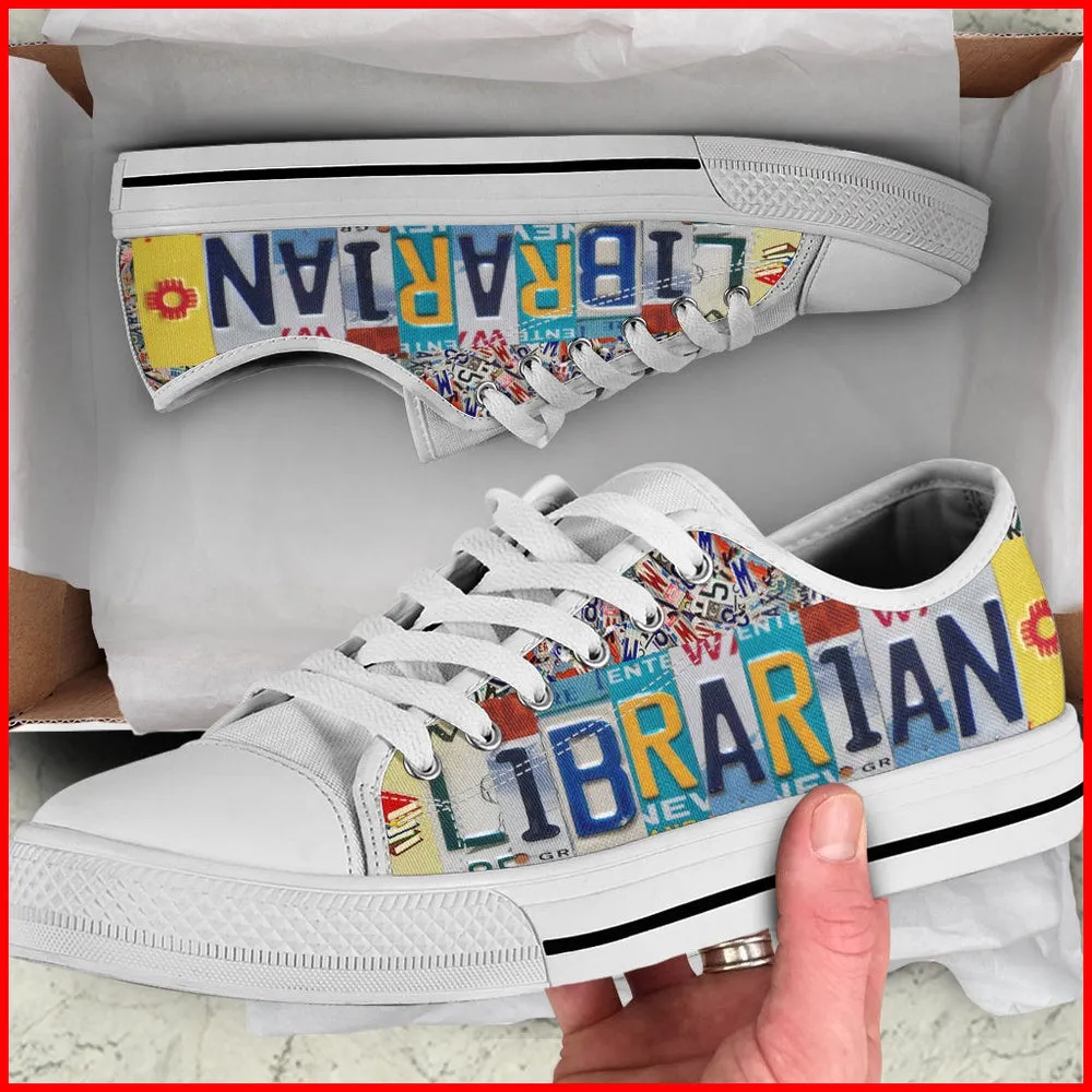 Librarian License Plates Low Top Teaching Fashion Lowtop Shoes , Low Top Sneaker, Low Top Canvas Shoes