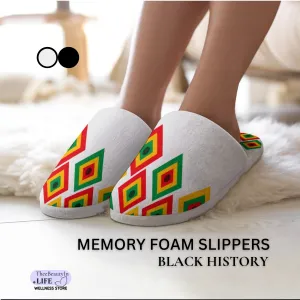 Memory Foam Slippers - Black History | Indoor Shoes for Women | Juneteenth Celebration Aesthetic House Shoes | Bedroom Shoes with Red, Green, and Gold | Cute Slippers with Abstract Diamond Pattern