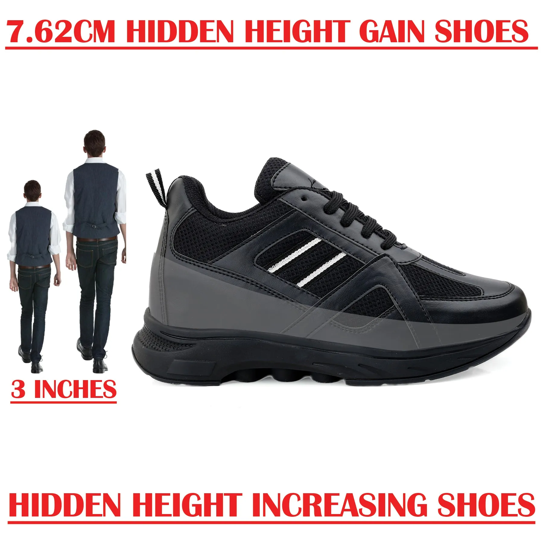 Men's 3 Inches Hidden Height Increasing Shoes