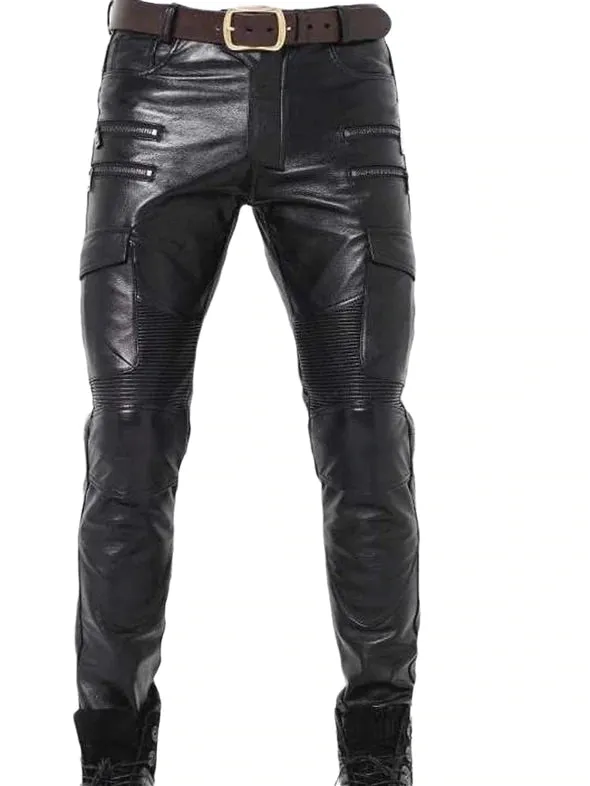 Men's Real Leather Slim Fit Cargo Pants