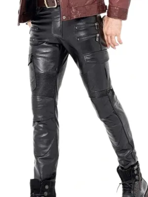 Men's Real Leather Slim Fit Cargo Pants