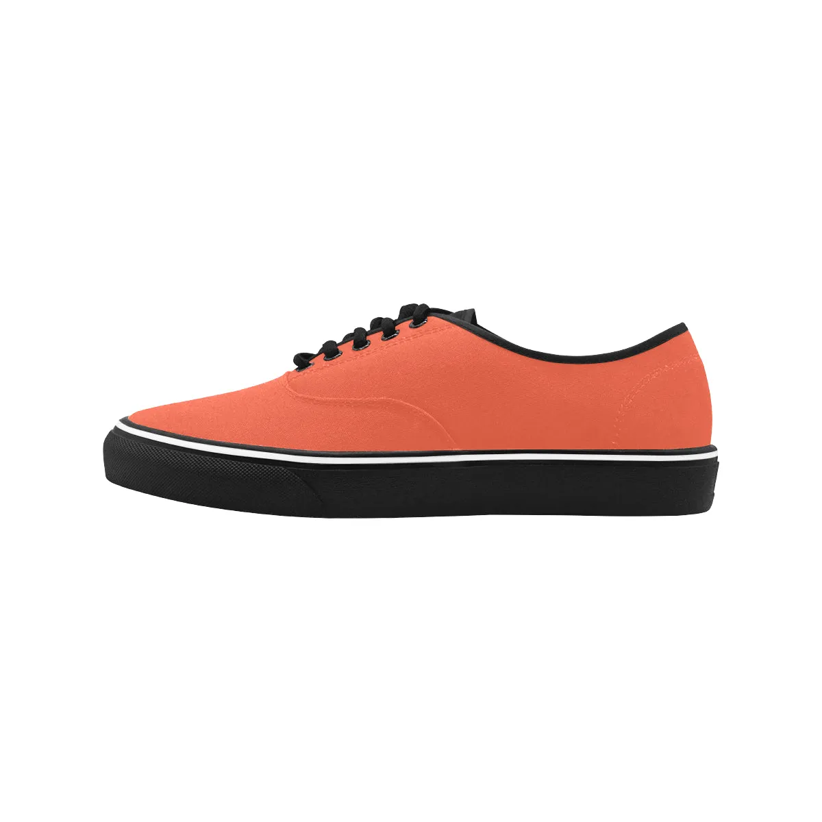 Men's Solid Orange Print Big Size Canvas Low Top Shoes (Black)