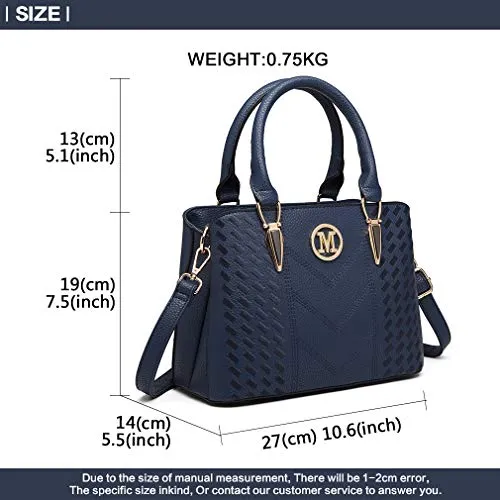 Miss Lulu Women Top Handle Bag Woven pattern and Chevron Shoulder Bag Front M Logo Handbags