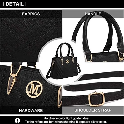 Miss Lulu Women Top Handle Bag Woven pattern and Chevron Shoulder Bag Front M Logo Handbags