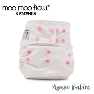 Moo Moo Kow One Size Pocket Diapers Snap - White Pink Snap