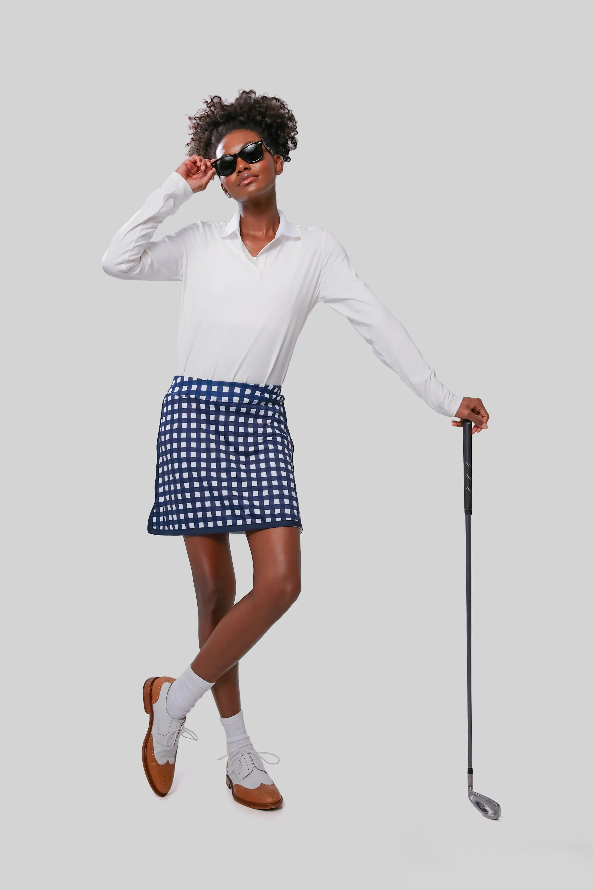 Navy Trellis Gingham 16 Inch Karrie Golf Skirt