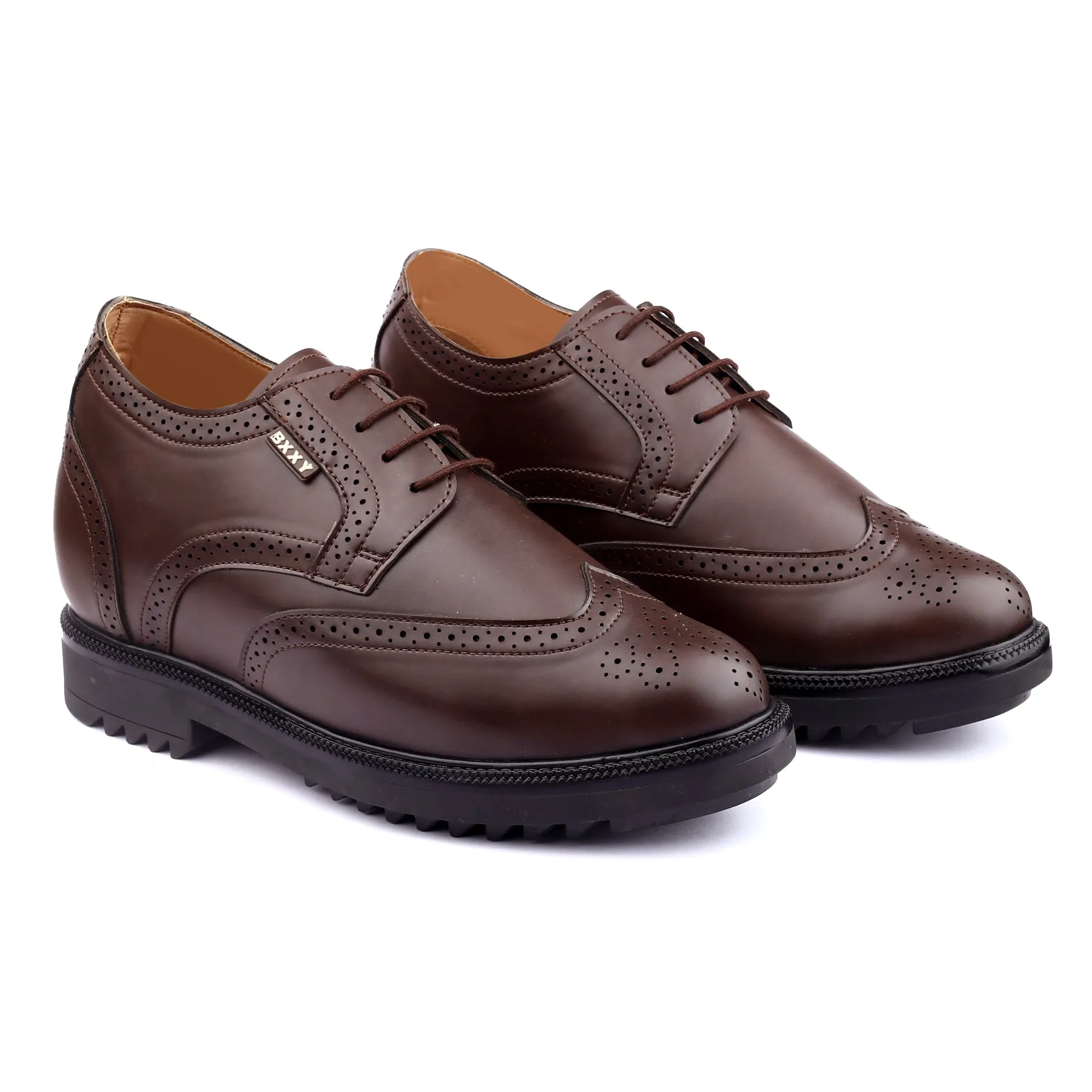 New Stylish Men's 3.5 inch Hidden Height Increasing Luxe Brogue Lace-up Shoes