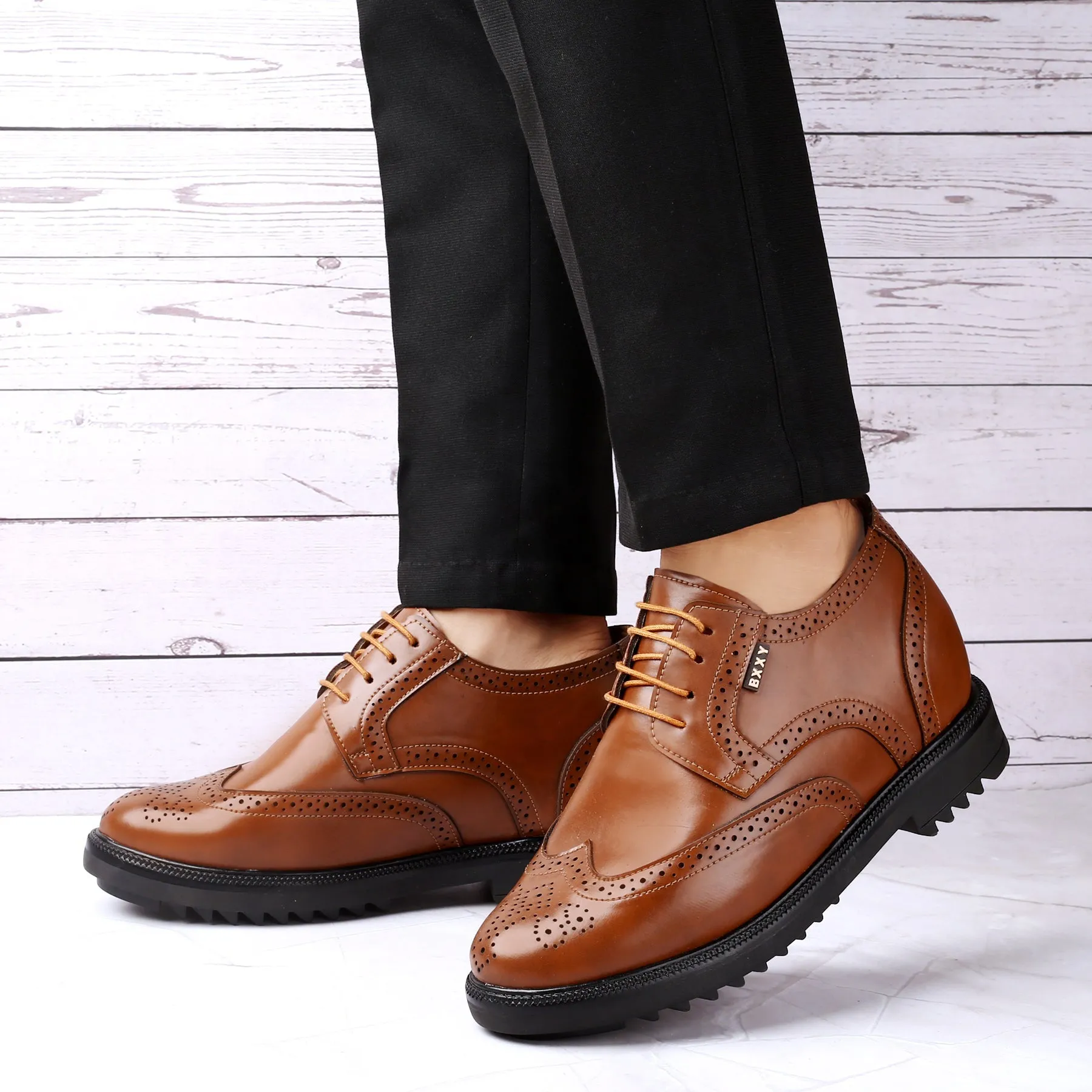 New Stylish Men's 3.5 inch Hidden Height Increasing Luxe Brogue Lace-up Shoes