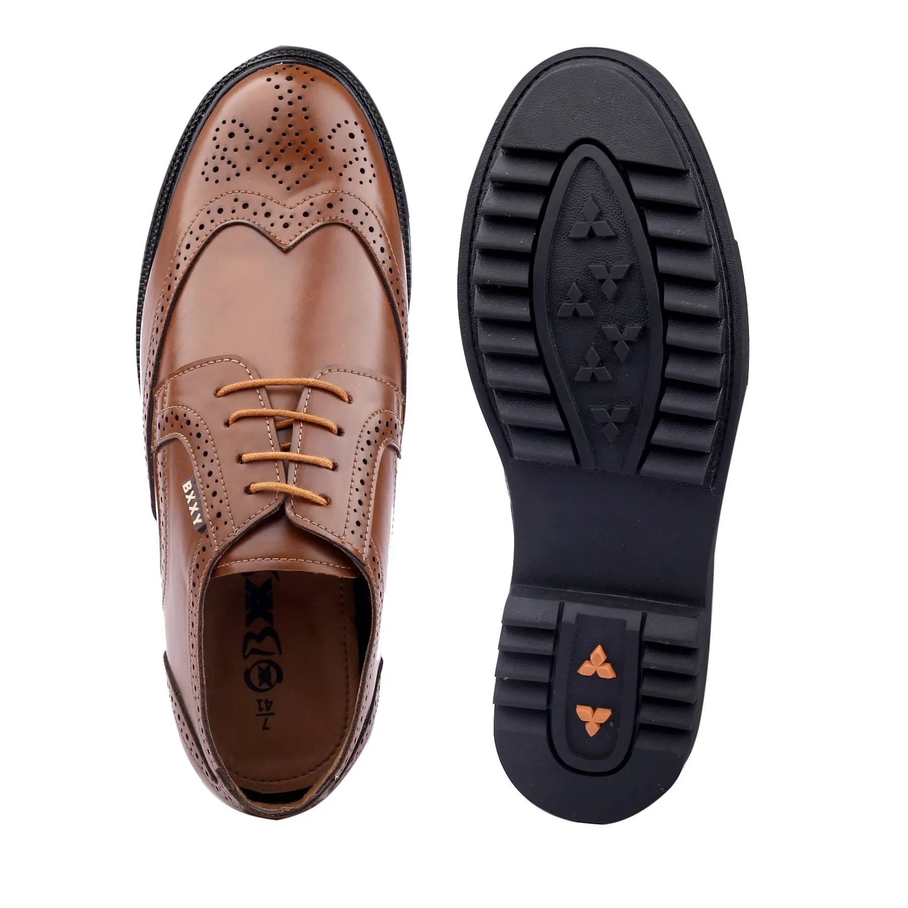 New Stylish Men's 3.5 inch Hidden Height Increasing Luxe Brogue Lace-up Shoes