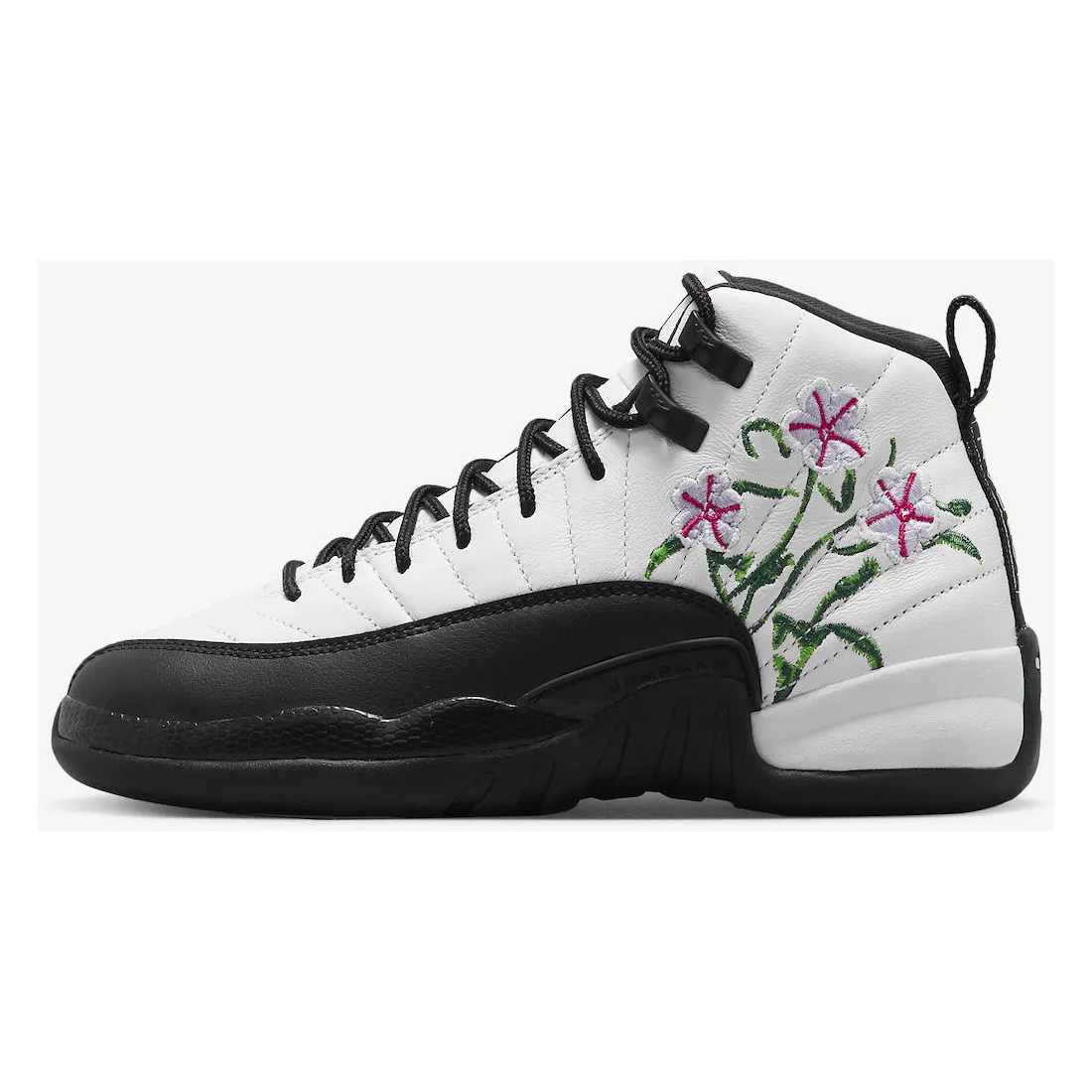 Nike Kid's Air Jordan 12 Retro GS Shoes - White / Black / Vivid Green / Lavender Mist