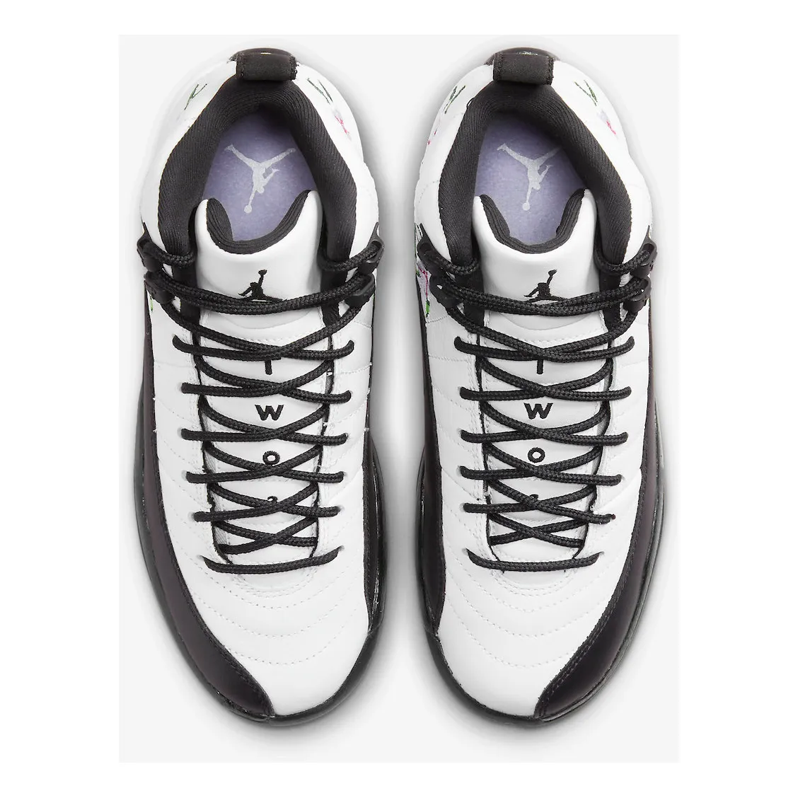 Nike Kid's Air Jordan 12 Retro GS Shoes - White / Black / Vivid Green / Lavender Mist