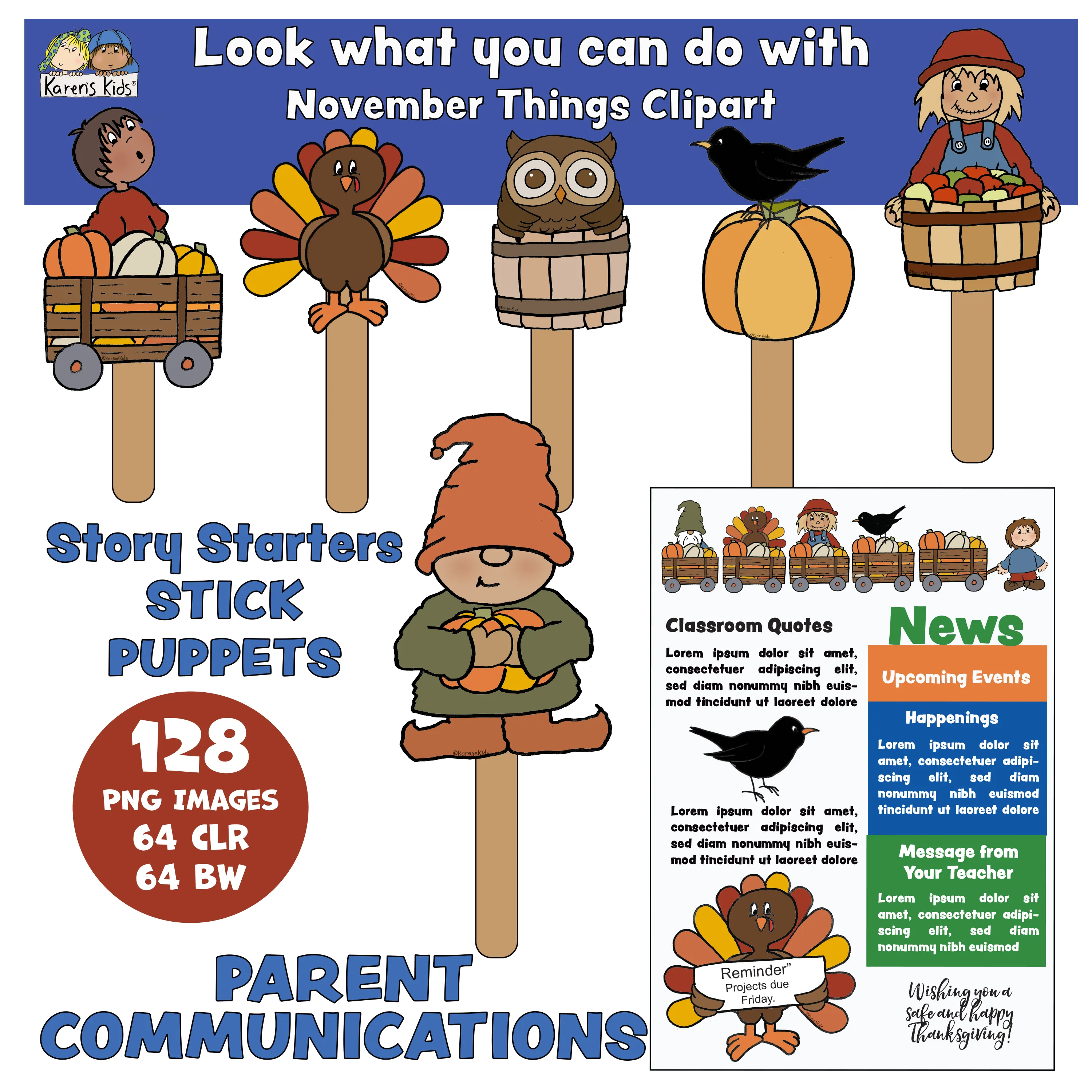 November Things Clipart (Karen's Kids Clipart)