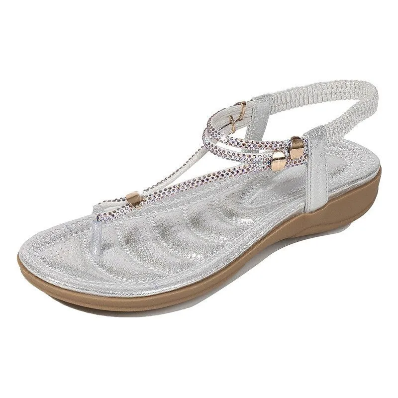 OCW Best Sandals For Women Crystals Cushiony Footbed Skin-friendly Trendy Summer Footwear