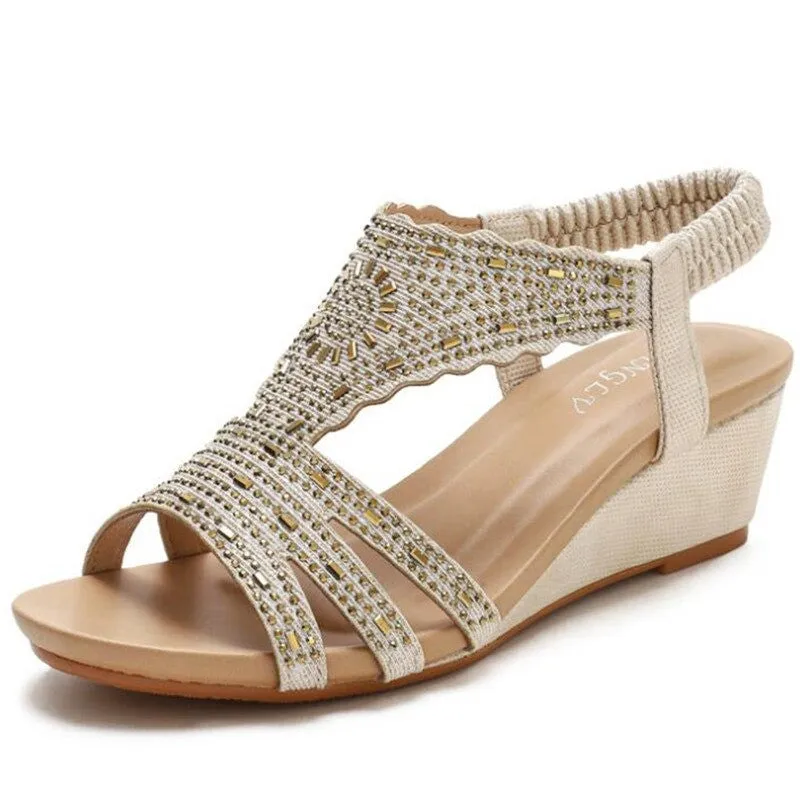 OCW Rhinestone Sandals For Women High Heel Soft Leather Crystal