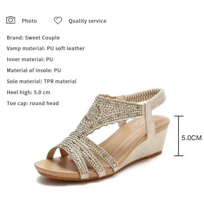 OCW Rhinestone Sandals For Women High Heel Soft Leather Crystal