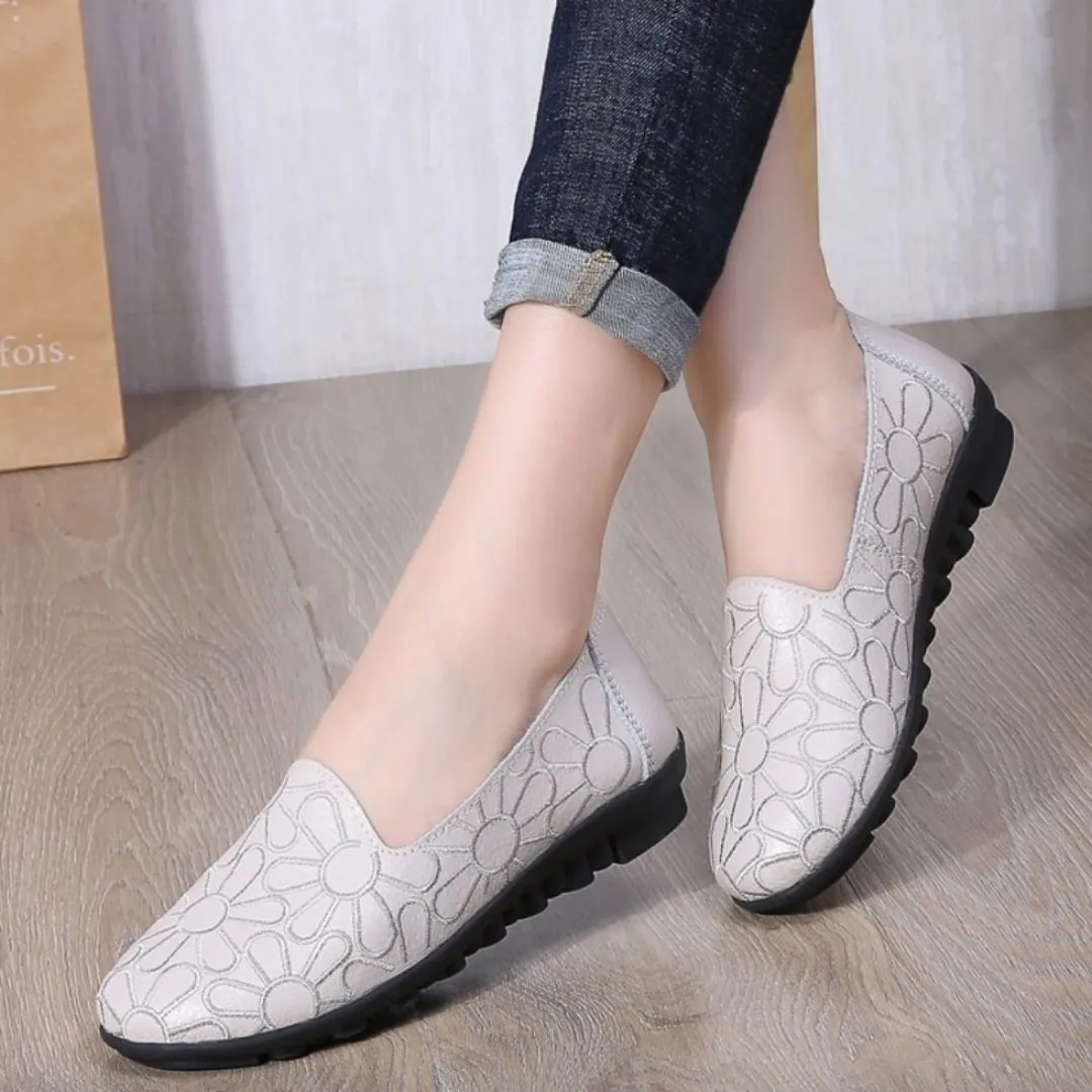 OCW Women Slip On Genuine Leather Made Embroidered Neck Comfortable Daily Shoes