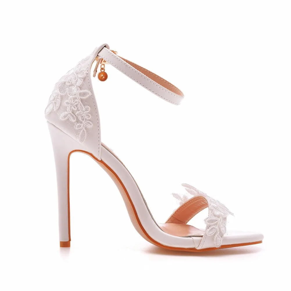 Open Toe Lace Ankle Strap Wedding High Heel