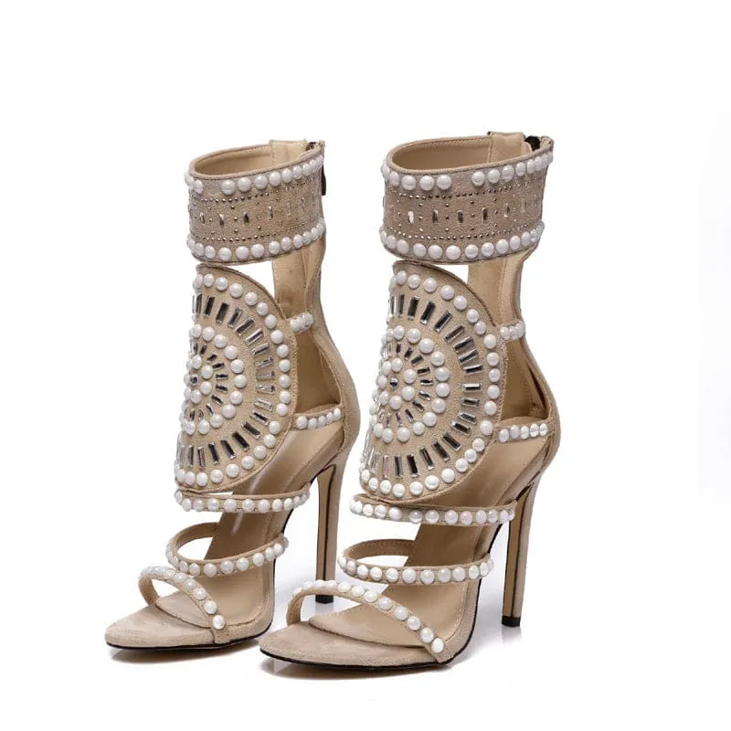 Ornate Open Toe Beaded Strappy Ankle Length Ladies Sandals