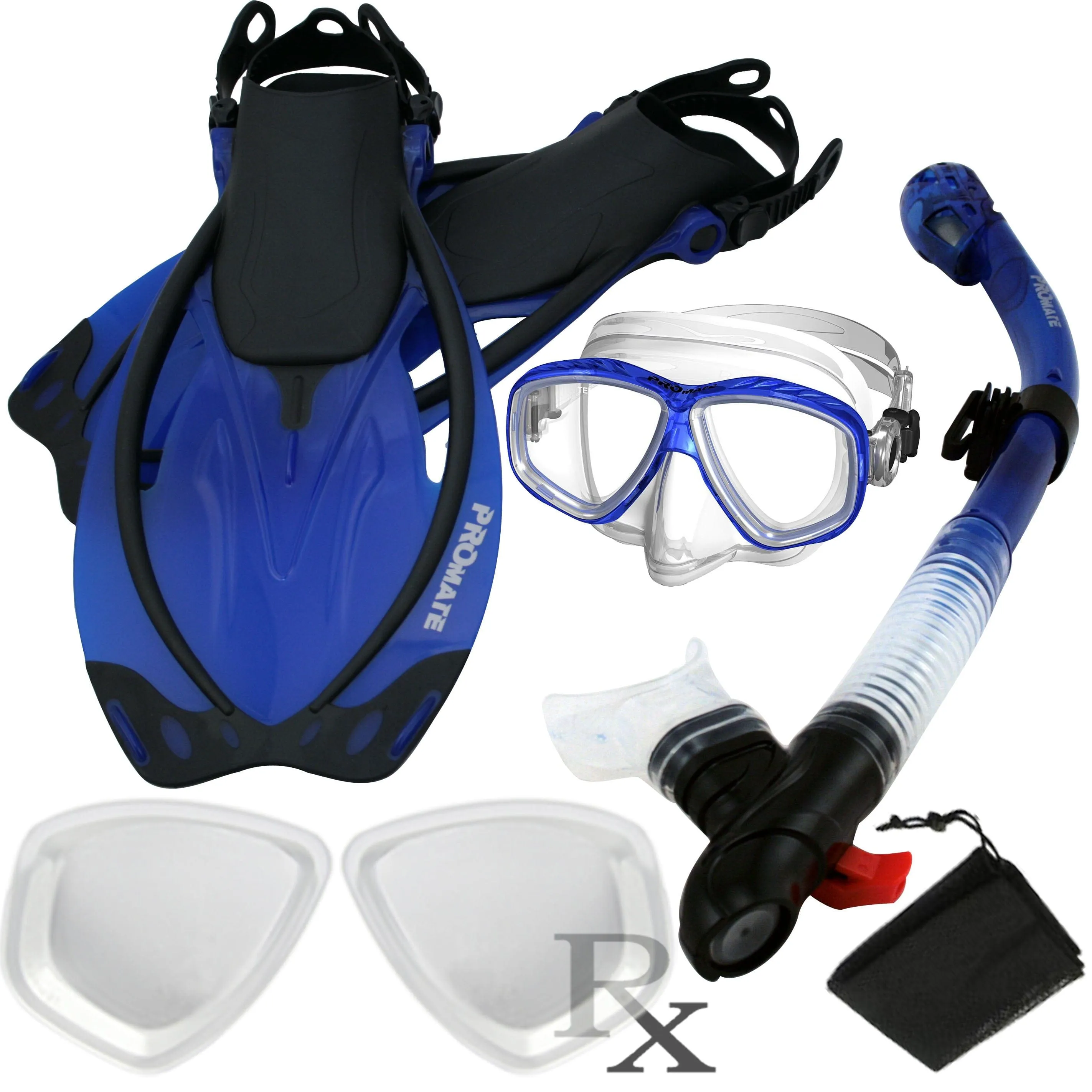 Promate Prescription PURGE Mask Dry Snorkel Fins Bag Snorkeling Gear Set - SCS0097 RX