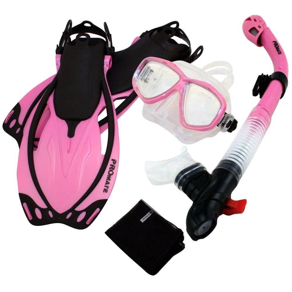 Promate Snorkeling Mask Dry Snorkel Fins Mesh Gear Bag Set - SCS0094