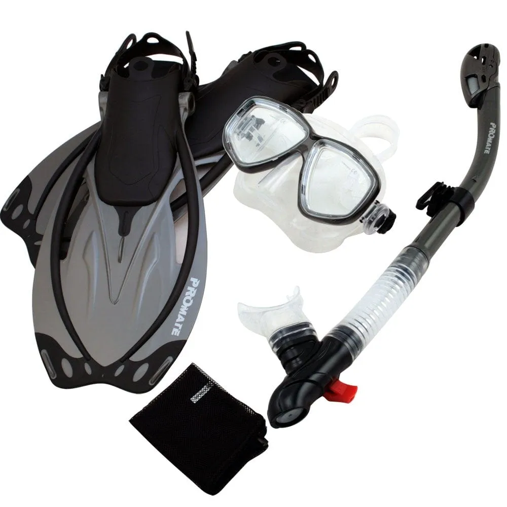 Promate Snorkeling Mask Dry Snorkel Fins Mesh Gear Bag Set - SCS0094