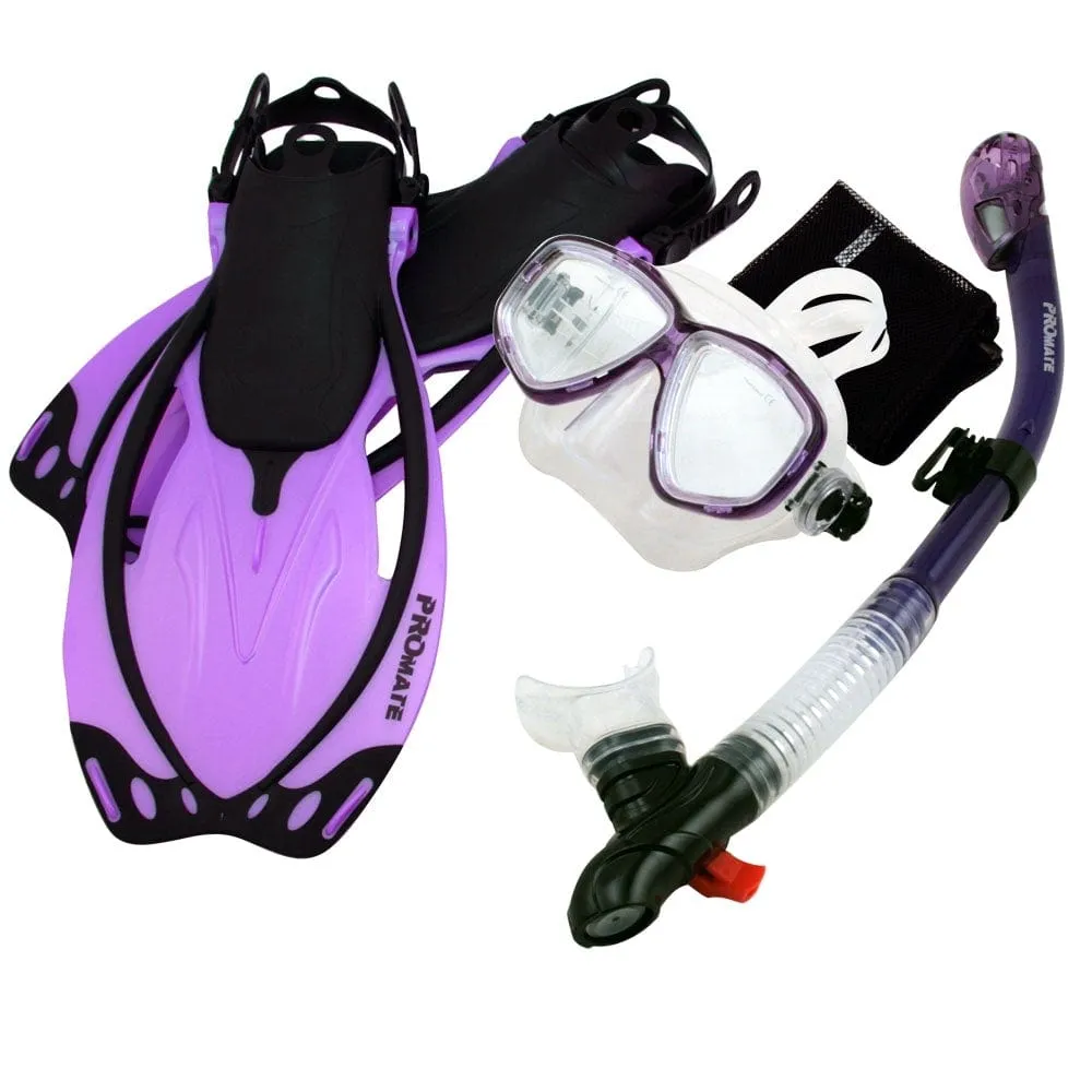 Promate Snorkeling Mask Dry Snorkel Fins Mesh Gear Bag Set - SCS0094