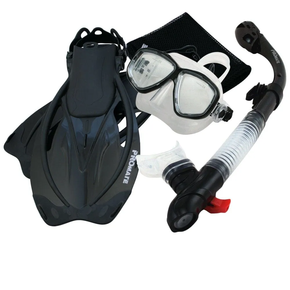 Promate Snorkeling Mask Dry Snorkel Fins Mesh Gear Bag Set - SCS0094