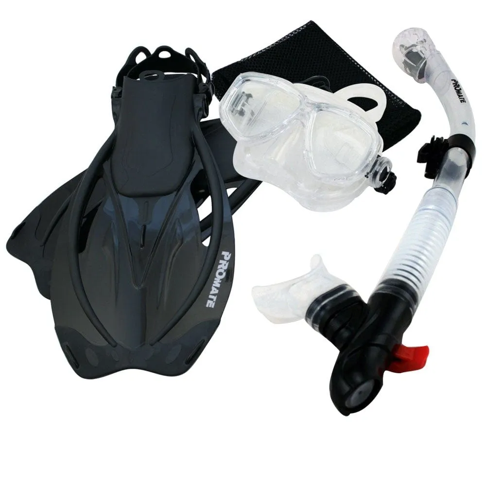 Promate Snorkeling Mask Dry Snorkel Fins Mesh Gear Bag Set - SCS0094