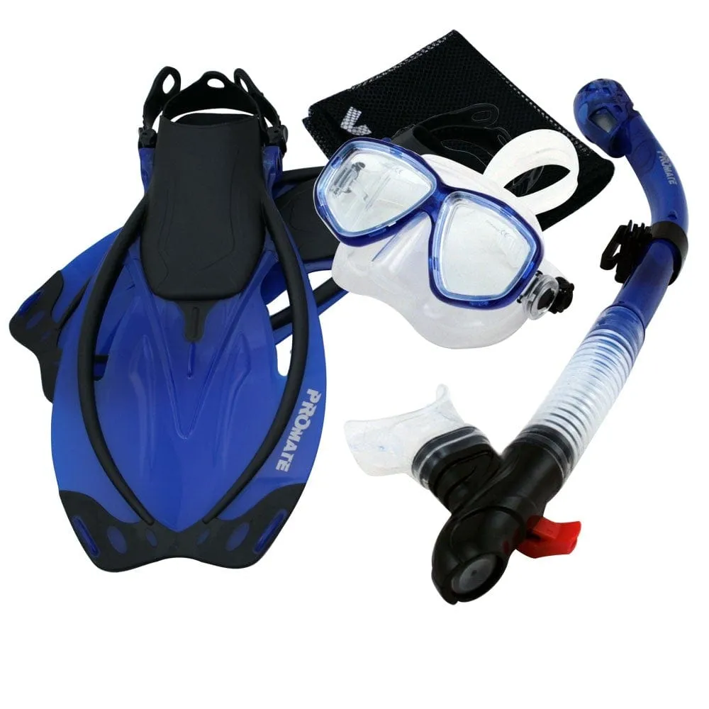 Promate Snorkeling Mask Dry Snorkel Fins Mesh Gear Bag Set - SCS0094