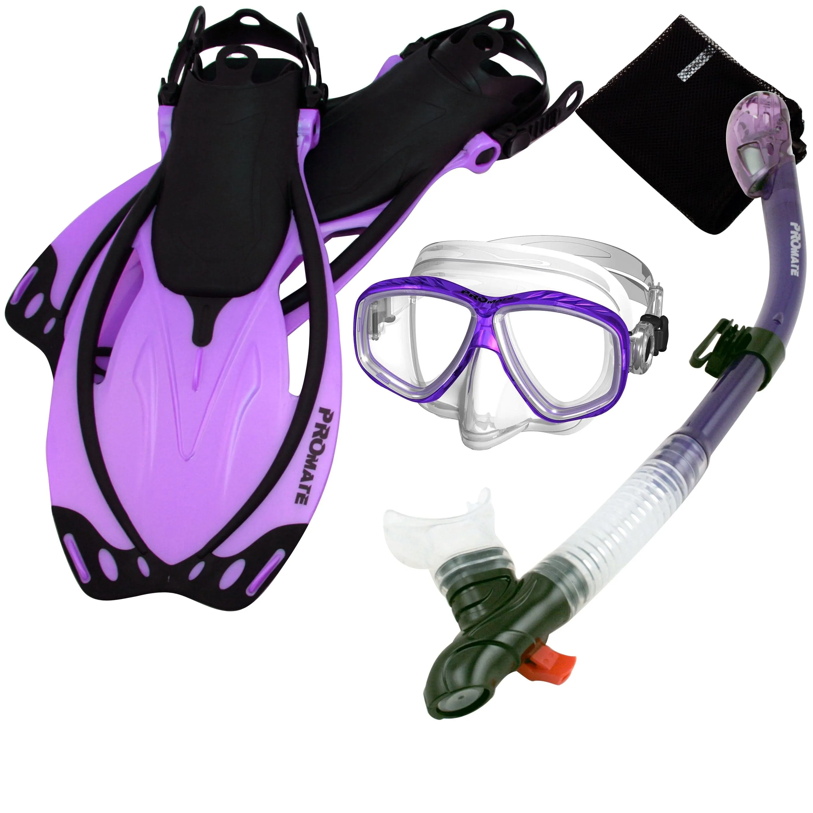 Promate Snorkeling PURGE Mask Dry Snorkel Fins Mesh Bag Set - SCS0097