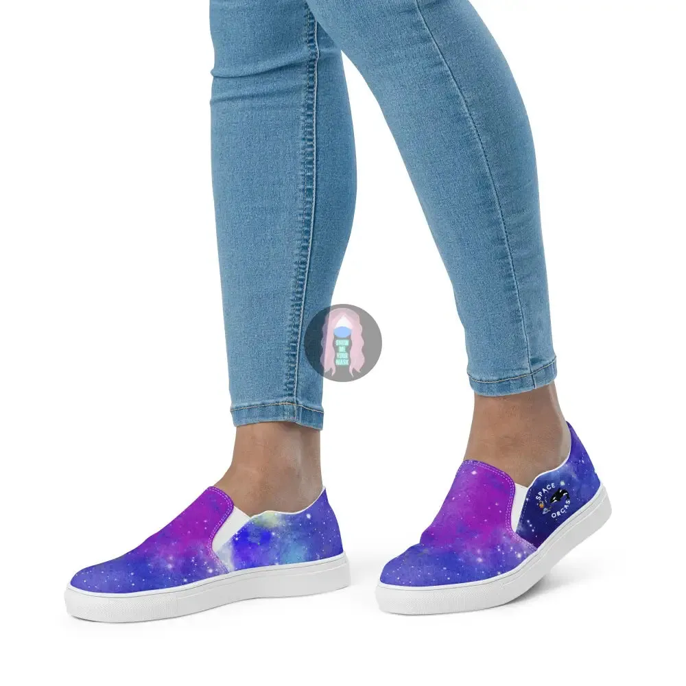 "Space orcas" Women’s slip-on canvas shoes