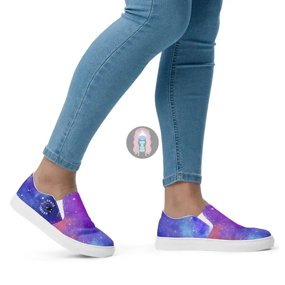 "Space orcas" Women’s slip-on canvas shoes