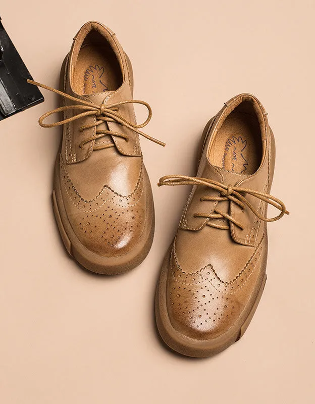 Real Leather Casual Brogue Style Oxford Shoes Women