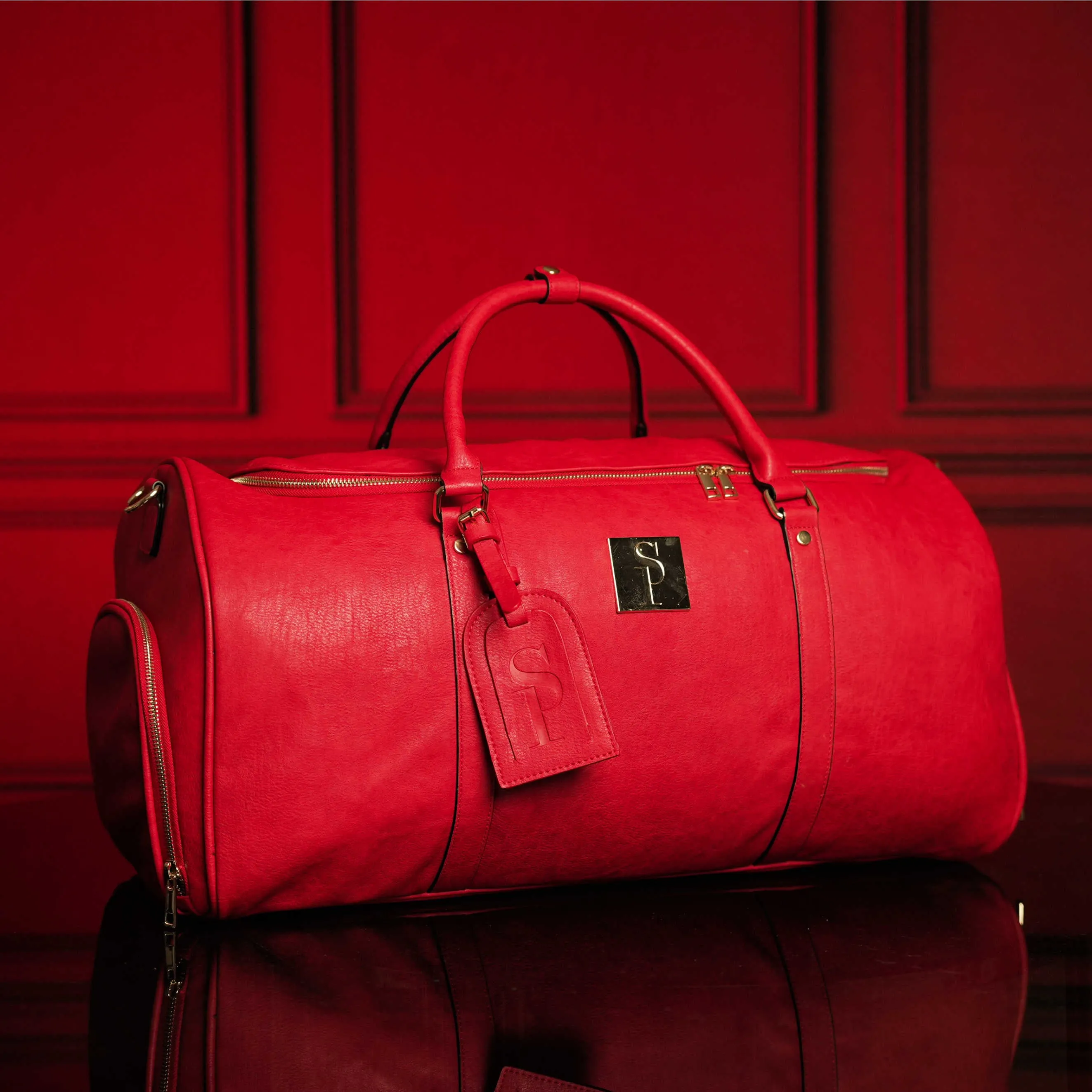 Red Tumbled Leather Duffle Bag (New Weekender Design)