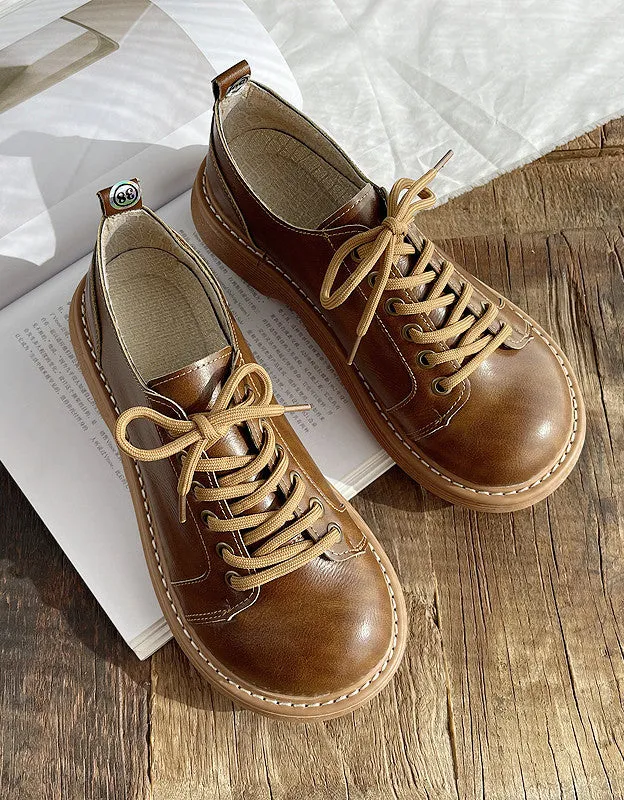 Round Toe Thick Lace Up Retro Leather Shoes