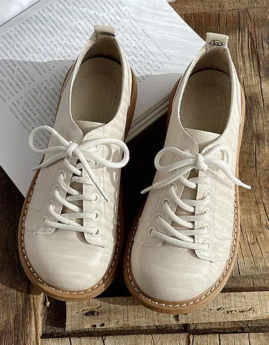 Round Toe Thick Lace Up Retro Leather Shoes