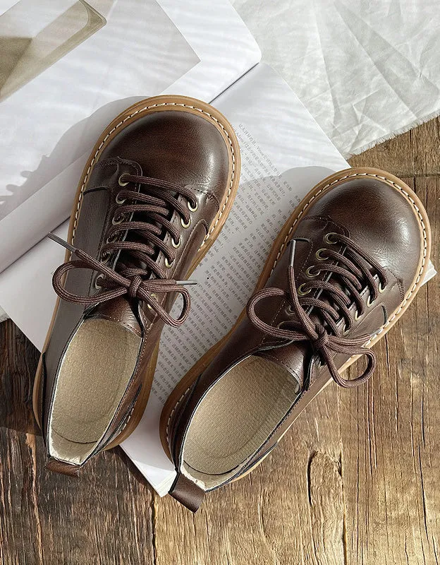 Round Toe Thick Lace Up Retro Leather Shoes