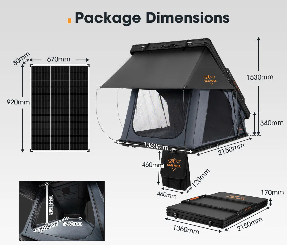 San Hima Kalbarri X Rooftop Tent Hardshell With Ladder   130W Solar Panel